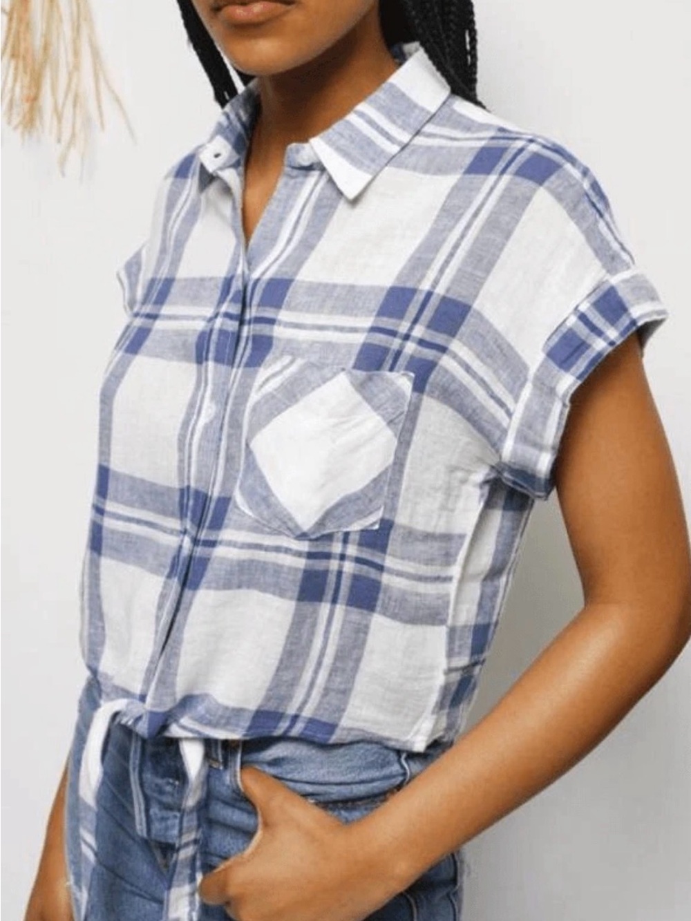 Rails Blue Plaid Crop Tie-Front Shirt - Women - Picture 2 of 13